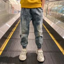 Boys Jeans Pants Spring Autumn 2021 Solid Color Denim Trousers for Teenage Boys Cotton Spring Fall Ripped Jeans Pants 4 8 12 Yrs
