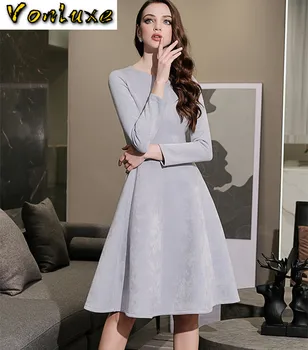 

New Fashion Autumn Winter women's Dress Classic Vintage A-line Long Sleeve Casual High Quality Office Lady Slim Elegant Dresses