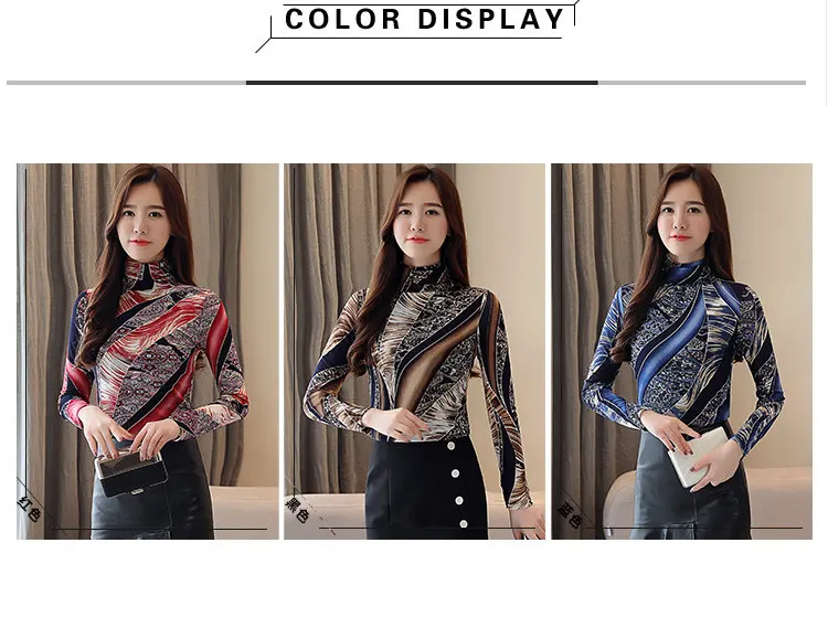 2019 New Winter Turtleneck Blouse Women Vintage Print Tops Female Casual Plus Size Shirt Femme Elegant Long Sleeve Blusas Mujer  (1)