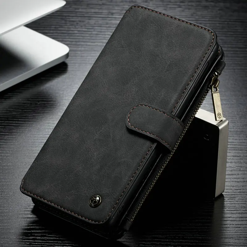 Деловой кошелек, чехол для телефона s для samsung Galaxy Note 10, чехол на металлической молнии, кожаный чехол для samsung Note 10, 5G, чехол с карманом - Цвет: Черный