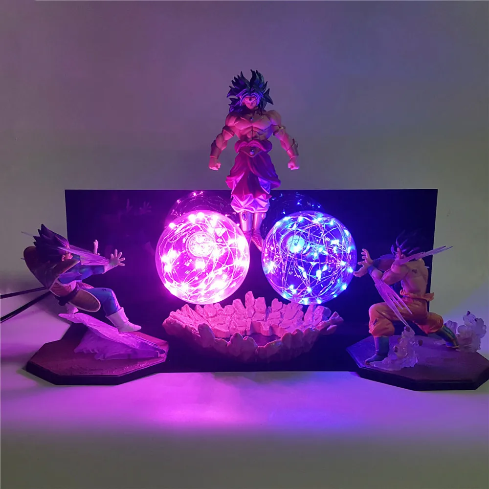 Dragon Ball Z Vegeta Goku VS Broly Action Anime Figures Night Lights 3D Son Goku Figurine Super Saiyan DIY Set Lamp Juguetes Toy