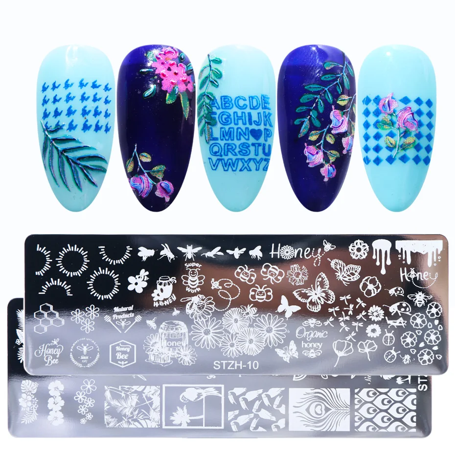 1pcs Nail Art Stamps Nail Stamping Plates Templates Letters Butterfly Leaves Cats Stars Gel Polish Manicure Stencils TRSTZH01-12