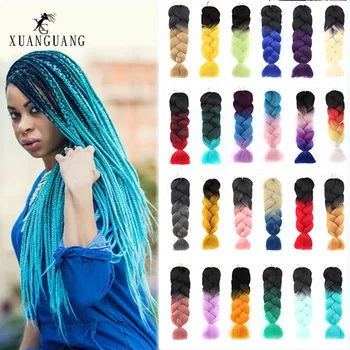 

XUANGUANG Ombre Hair Wig big braid synthetic fiber hair crochet heat-resistant hair extension 24 inch big braid