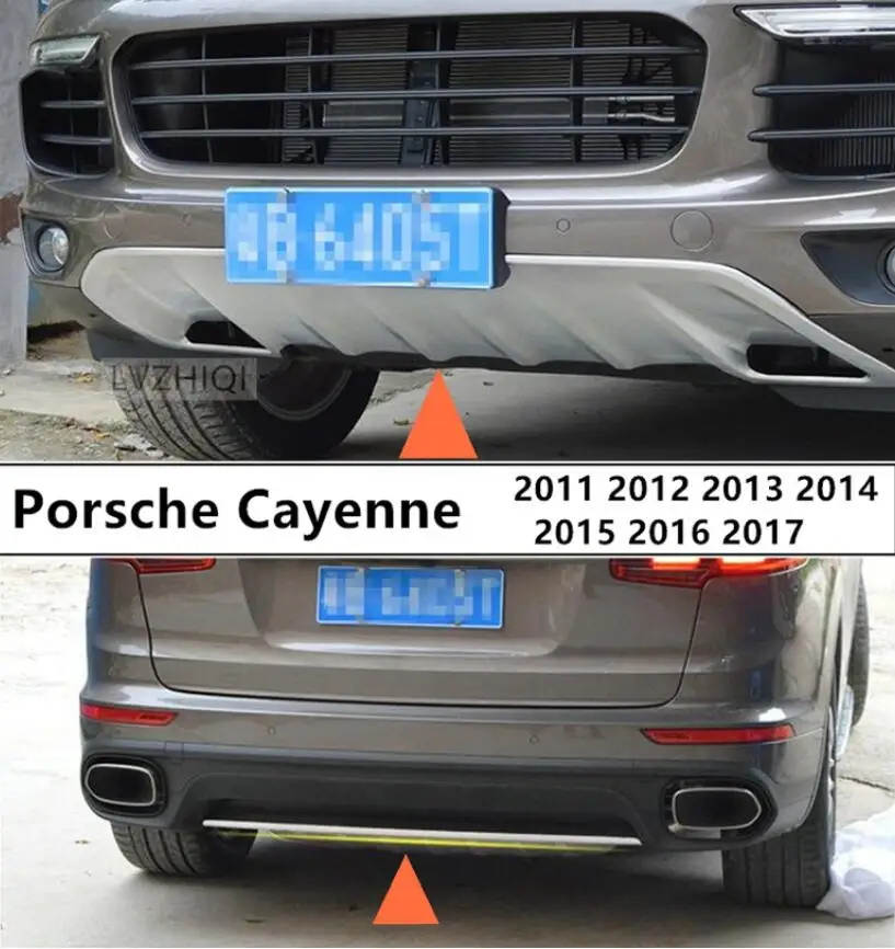 Для автомобильного бампера защитная пластина для Porsche Cayenne 2011- передняя+ задняя Защитная панель высокое качество Нержавеющая сталь Авто аксессуары