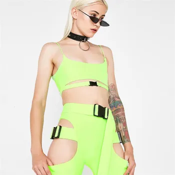 

Summer Hot Sale Women 2 Piece Set Sexy Button Hollow Out Personality High Waist Adjustable Belt Shorts Strapless Sexy Crop Tops