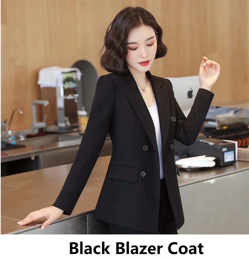 Black Blazer Coat Новинка, Красная форма, дизайнерские деловые костюмы, весна-осень, официальная профессиональная Офисная Рабочая одежда, брючные костюмы, женские блейзеры, набор - Цвет: Black Blazer Coat