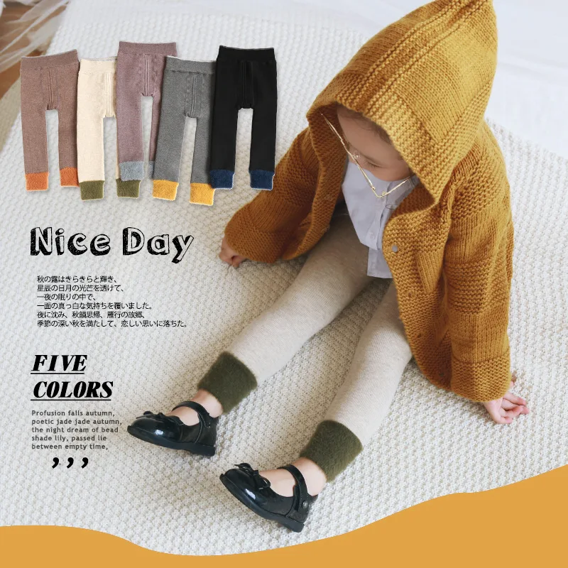 

2019 Autumn And Winter New Style Children Color Separation Brushed And Thick Leggings Baby Warm Solid Color Patyhose