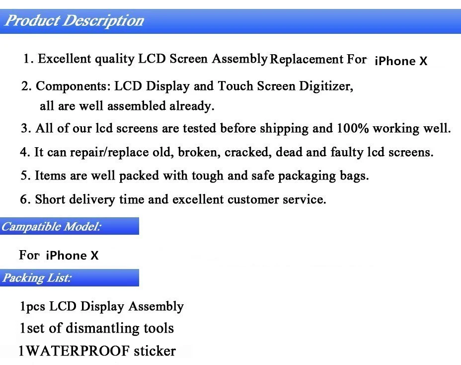 Amoled Oled For iPhone X LCD Display Screen For iPhone X Touch Screen Digitizer Assembly Replacement