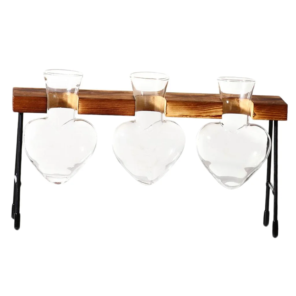 Glass Test Tube Vase In Wooden Stand Flower Pots For Hydroponic Plant-3