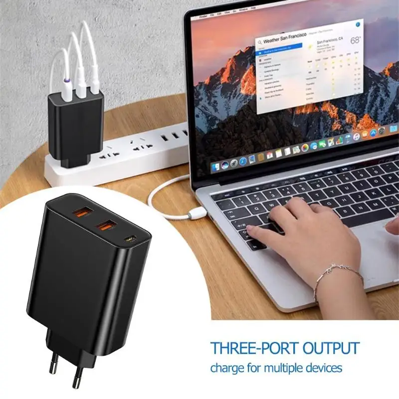 Универсальное зарядное устройство BASEUS BS-EU910 60 Вт с 3 портами 2 USB+ type-C для мобильного телефона PD быстрое зарядное устройство с европейской вилкой