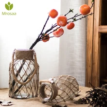 Горячее предложение, ваза из пеньковой веревки ручной работы в американском стиле, стеклянная ваза для гостиной, декор стола, водная гидропоника, веревка в цветочек, сухая ваза для цветов