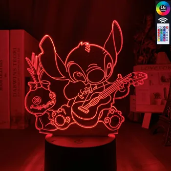 

Cute Stitch Dog With Guitar Figure Led Night Light For Kids Child Baby Bedroom Decor Nightlight Colorful Led Desk 3d Lamp Gift