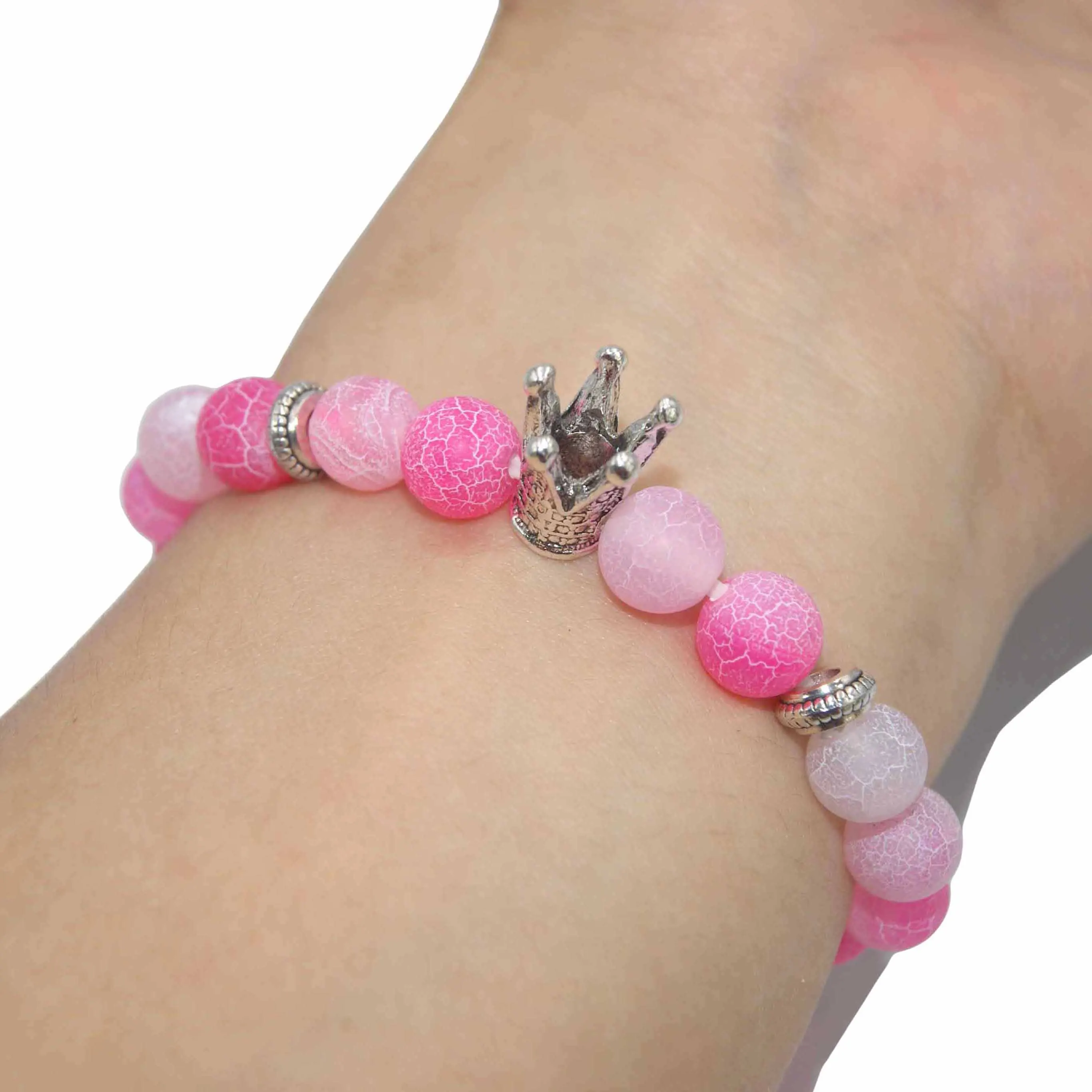 Rose red agate Натуральный камень Серебристая Корона Браслет Лазурит Агаты тигровый глаз камень Бусины Йога браслет ювелирные изделия для мужчин женщин друг подарок - Окраска металла: Rose red agate