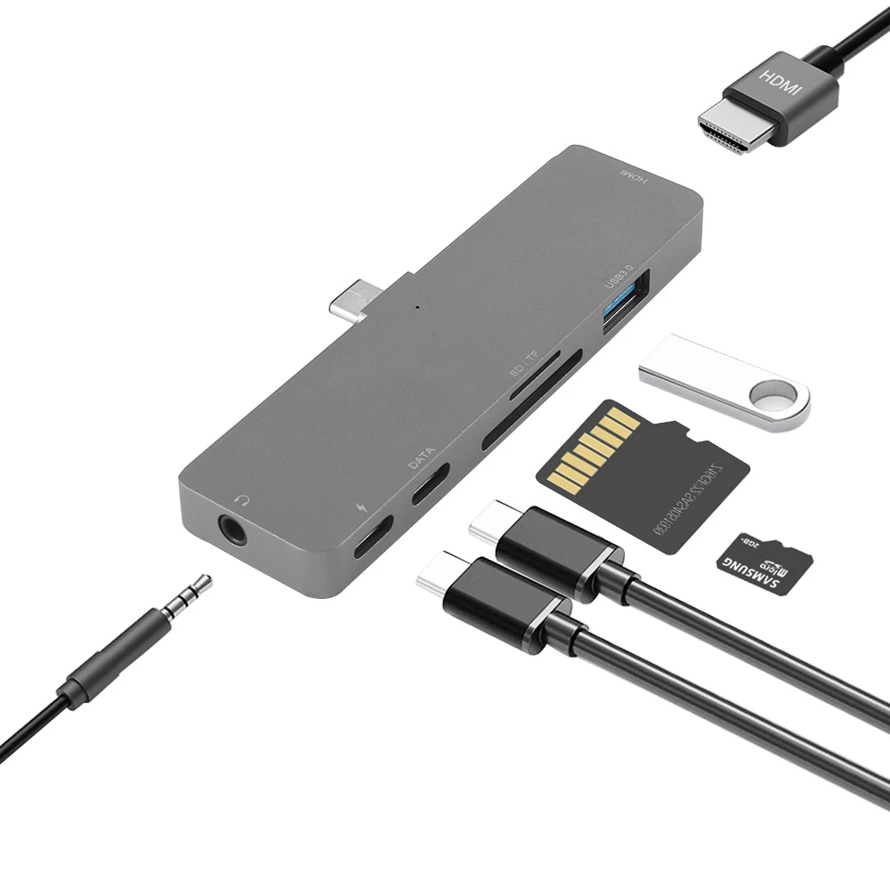 7 in 1 Type C HUB HDMI USB3 0 USB C PD TF Memory Card Multiport Reader Adapter 3 5mm Headphone Jack For iPad Pro MacBook Pro