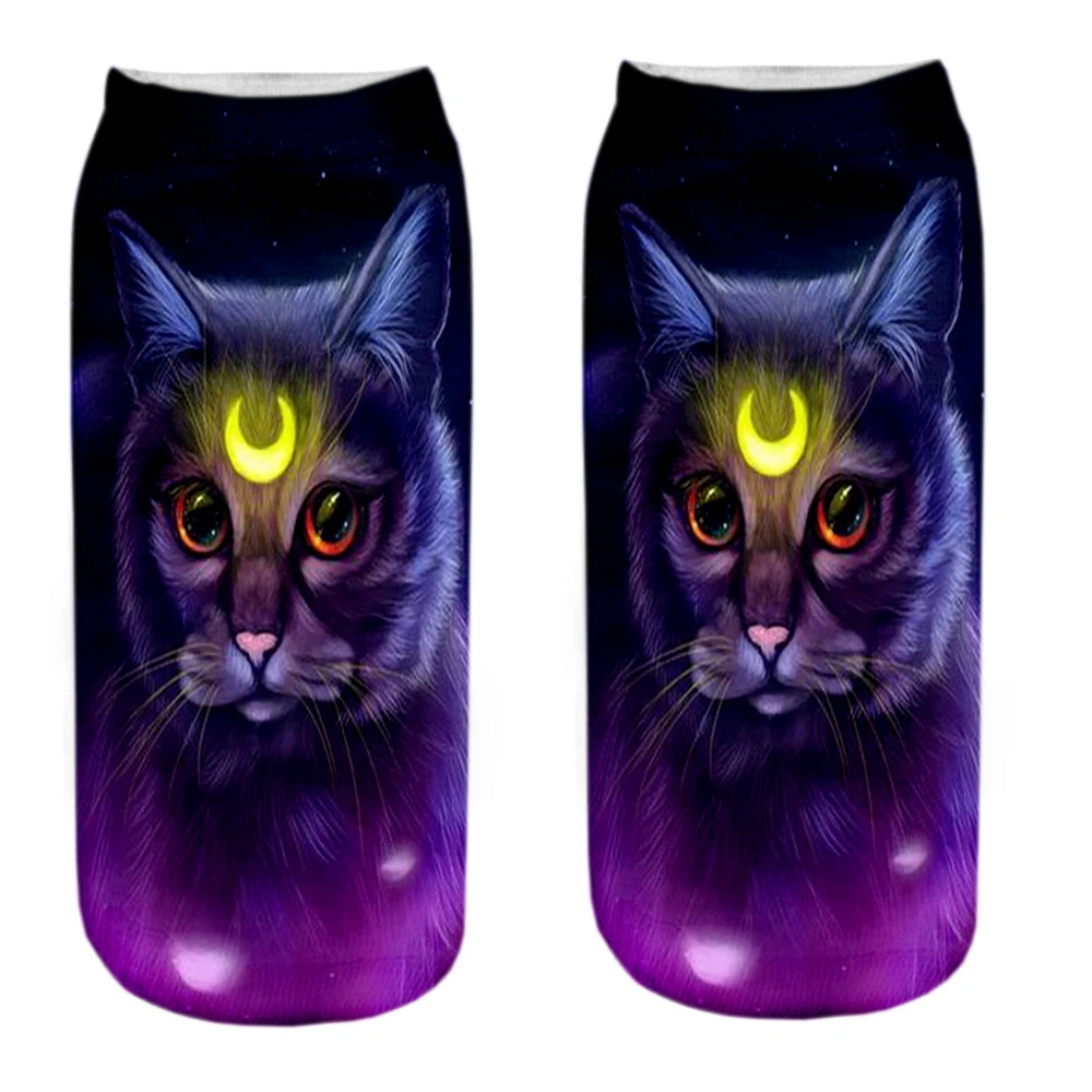 1 paar Neue 3D Druck Coole Mode Lustige Zwei Katzen Socken Frauen Kurze Sox Kunst Neuheit Geschenk Gothic Nacht Halloween männer Dropship – Detail 4