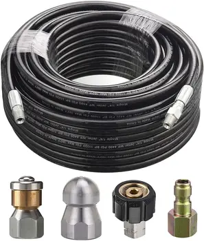

Sewer Jetter Kit for Pressure Washer Power Washer Hose Button Rotating Nozzle M22 Coupler 1/4'' M-NPT, 1/4'' Quick Connector