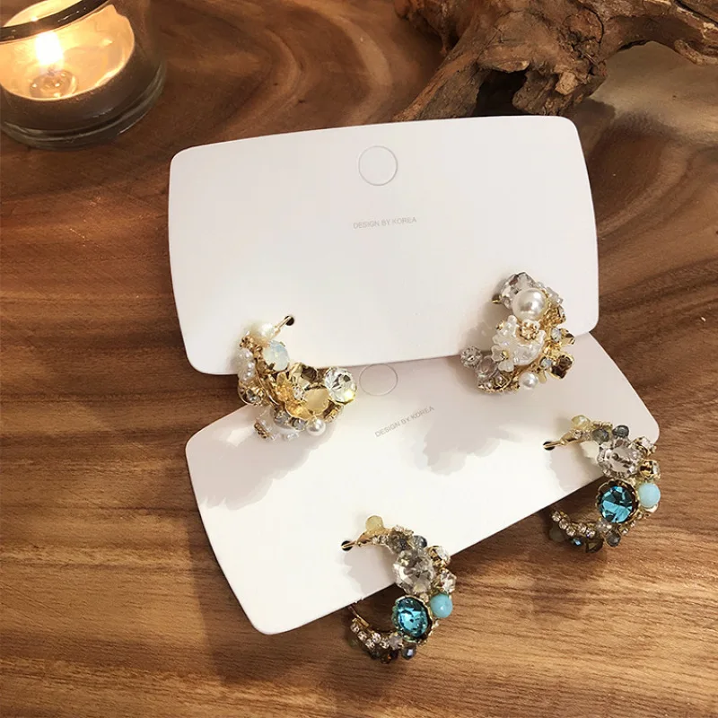 2021 Korean New Handmade Elegant Pearl Crystal Hoop Earrings For Women Boucle D'oreille Luxury Jewelry Gifts Brincos | Украшения и