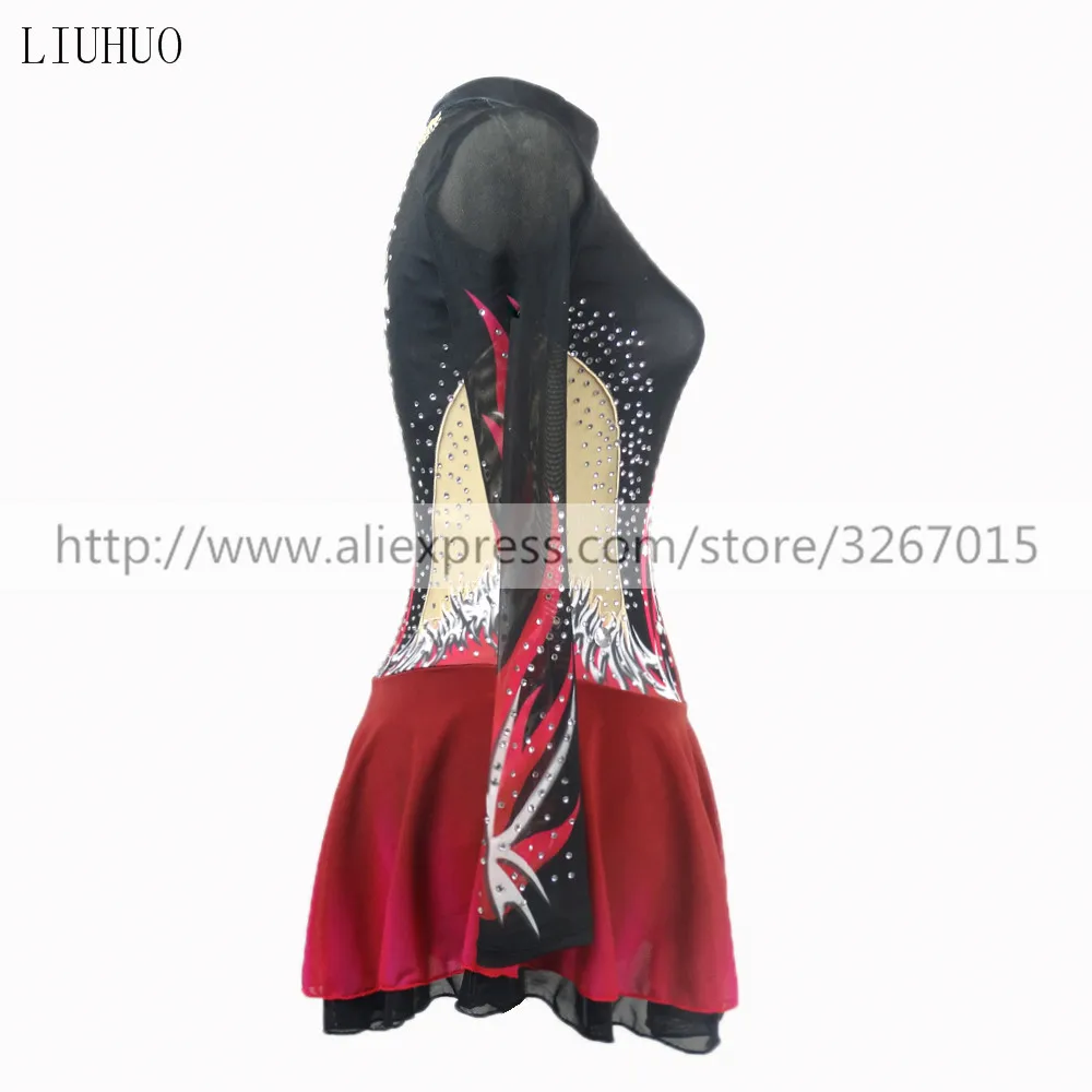 Платье для катания на коньках девочек красное черное|Бальные танцы| |