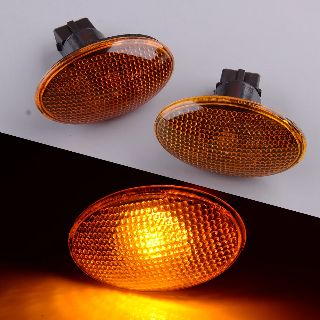 2Pcs Side Marker Indicator Light Orange Lens w/Bulbs Car 2 Pins Plastic