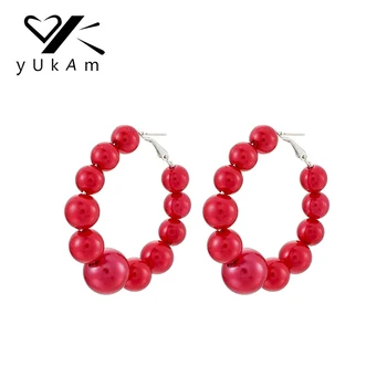 

YUKAM Jewelry Behemian Irregular Red Beads Big Circle Round Hoop Earrings Creole Exaggerated Beaded Loop Earrings for Women Gift