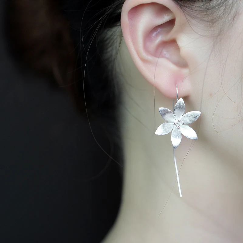 dangle earrings drop earrings flower earrings long earrings lotus earrings 925 Sterling Silver Long Lotus Flower Drop Earrings for Women Girs Fashion