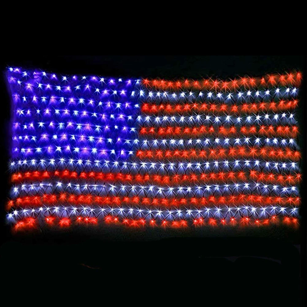 American Flag LED String Lights 8Modes Timer Function Large USA Flag Net Outdoor 