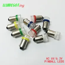 50 шт. BA9S T4W#44#47 плоский Лен купол 2x 5630SMD различные цвета без полярности AC DC 6 в 6,3 В Bally пинбол игровая машина светодиодные лампы