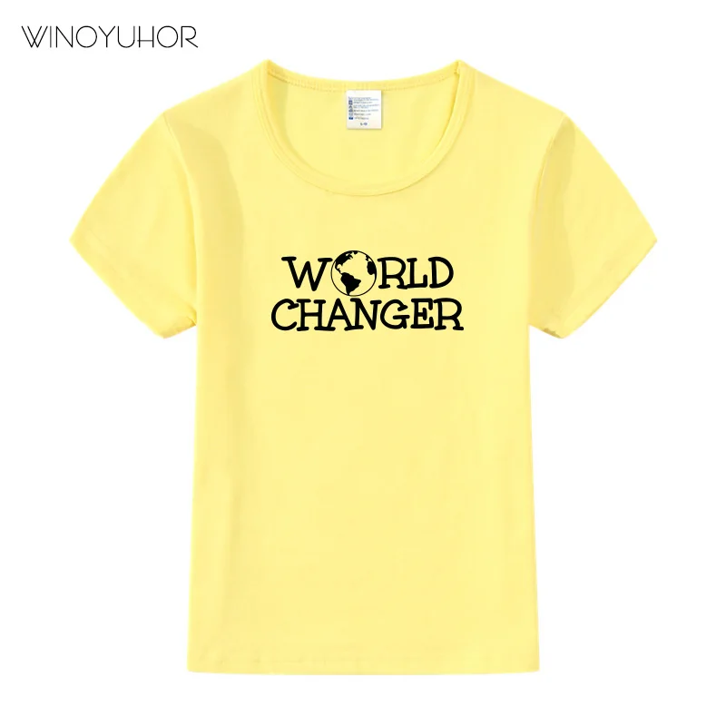 Детская футболка с надписью «World Changer» футболка для мальчиков и девочек, детская одежда для малышей футболки с круглым вырезом и смешной короткий рукав - Цвет: Yellow