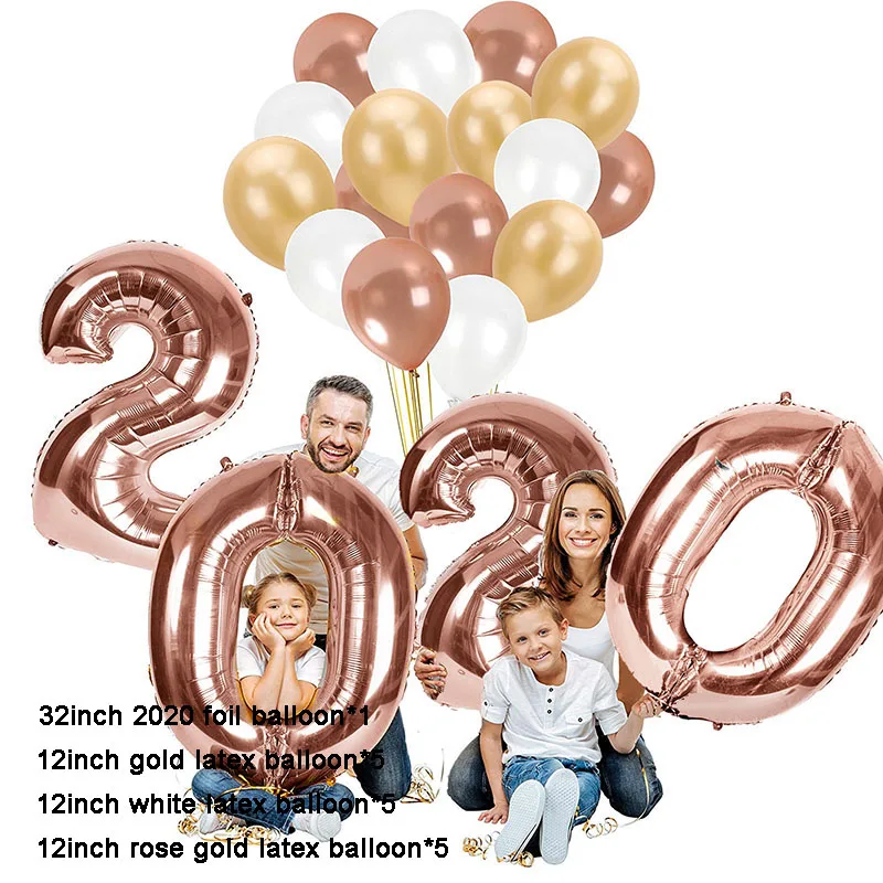rose gold 2020 set Большие воздушные шары из фольги цвета шампанского с Рождеством, вечерние украшения для дома, украшения для дерева - Цвет: rose gold 2020 set
