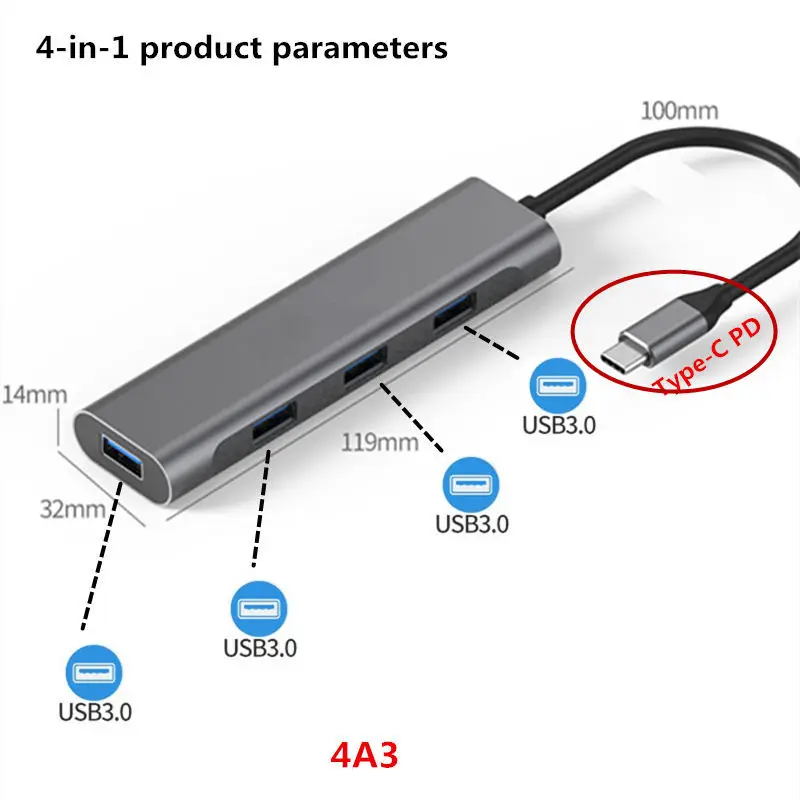 USB 3.0 Multi-Hub USB Splitter 3 USB3.0 Fast Transfer Port for Huawei P20 mate 10 Xiaomi MacBook Pro Computer USB HUB Accessorie - Color: Gray