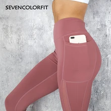 Sevencolorfit, штаны для йоги с карманами, высокая талия, женские сетчатые леггинсы с дырочками, для спортзала, бега, тренировки, леггинсы, спортивная одежда для фитнеса