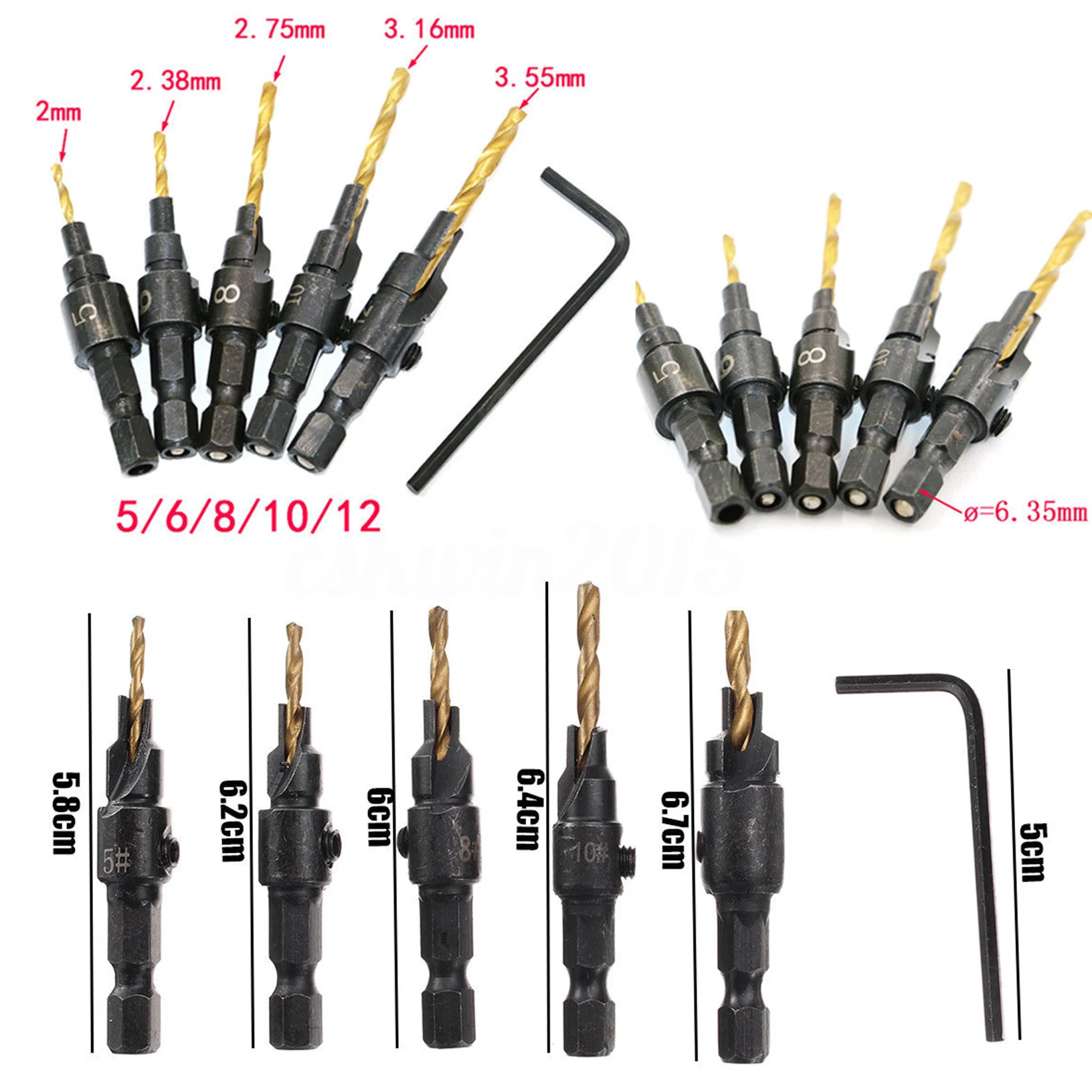 5 шт. 5-12 мм HSS Деревообработка Зенковка сверло с желобками винт набор& гаечный ключ
