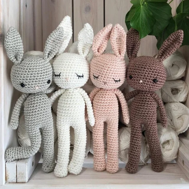 New Handmade Kawaii Rabbit Crochet Wool Doll Animal Stuffed Plush Toy Soothing Baby Sleeping PillowToys For Kids Birthday Gifts 1