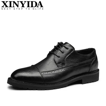 

New Arrival Pointed Toe Men Leather Shoes Lace Up Breathable Casual Men Shoes Fashion Black Brown Dress Shoes Men Size 38-44