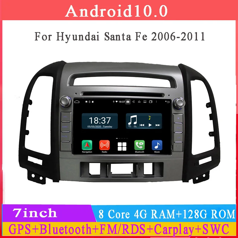 1024*600 HD экран Android 10 автомобильный dvd мультимедийный плеер для hyundai santa fe 2006-2012