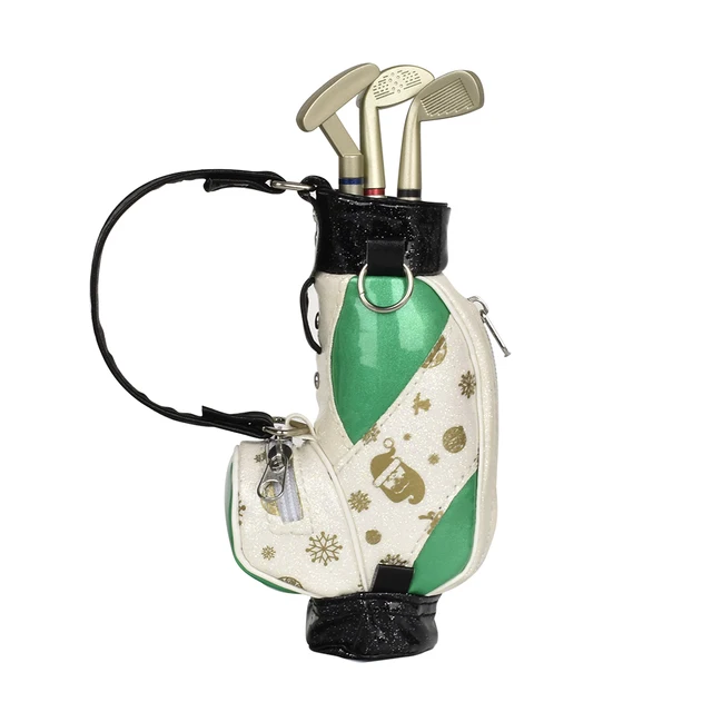 Mini Golf Pens Holder with 3 Color Pens for Desktop Decoration Bag Golf Gift for Golfer Coworker Fanatic Fans Father 's Day Green