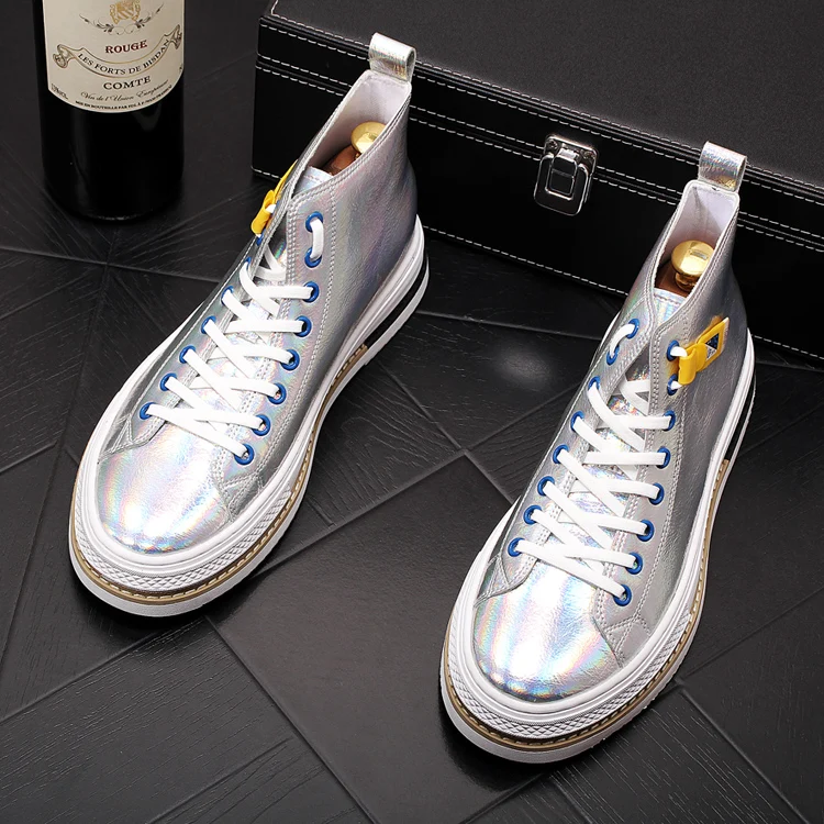 New Trending Men Casual Luxury high tops lace-up gold silver Platform Shoes sneakers Youth Man Trending Leisure Shoes