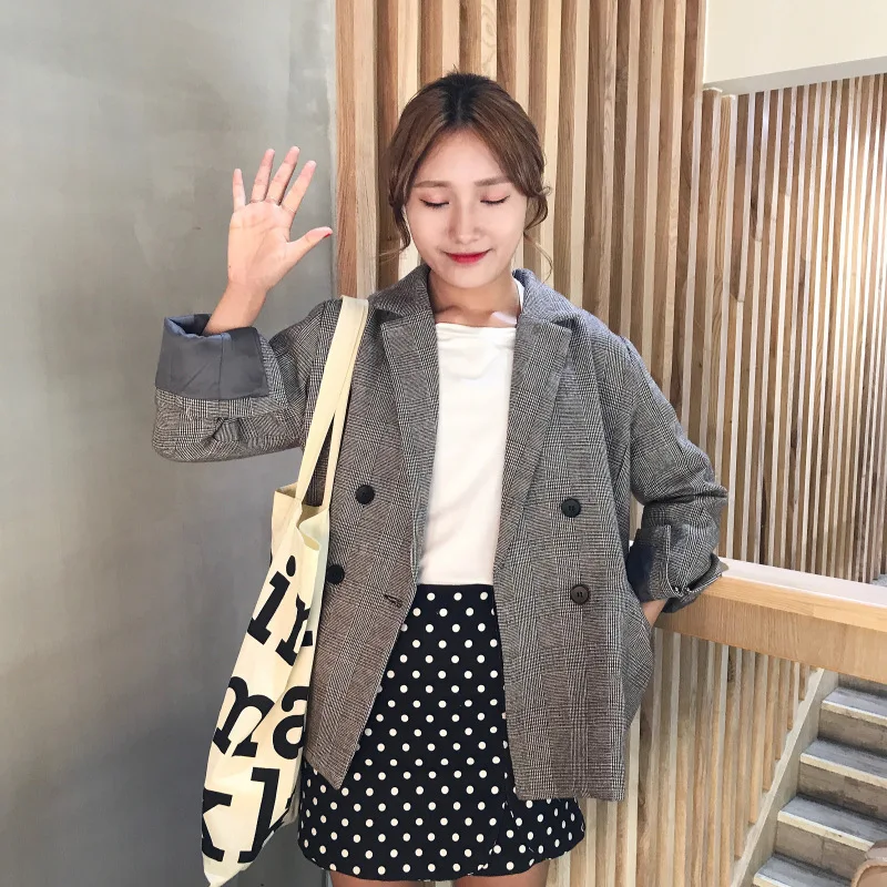 

A Generation of Fat 2019 Spring And Autumn Harajuku-Style Plaid Suit Jacket Women's Loose-Fit Career Ol Suit
