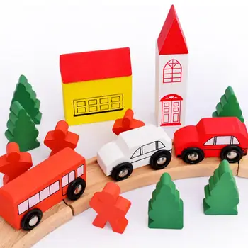 

Kids DIY Building Toy Wooden Sliding Car Building Blocks Model City Track Scene Accessories Kids Educational Interactive games,