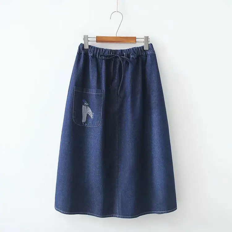 

Japanese-style Mori Girl Line 2019 Spring Clothing New Style Versatile Waist Hugging Slim Fit Single Pocket Embroidered Cowboy L
