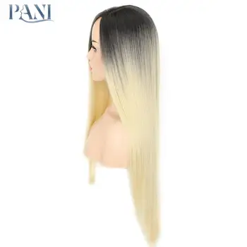 

PANI Soft Straight Wigs For Black Women Synthetic Lace Front Hair 613 Ombre with Dark Roots Cosplay Blonde Lace Wig Natural