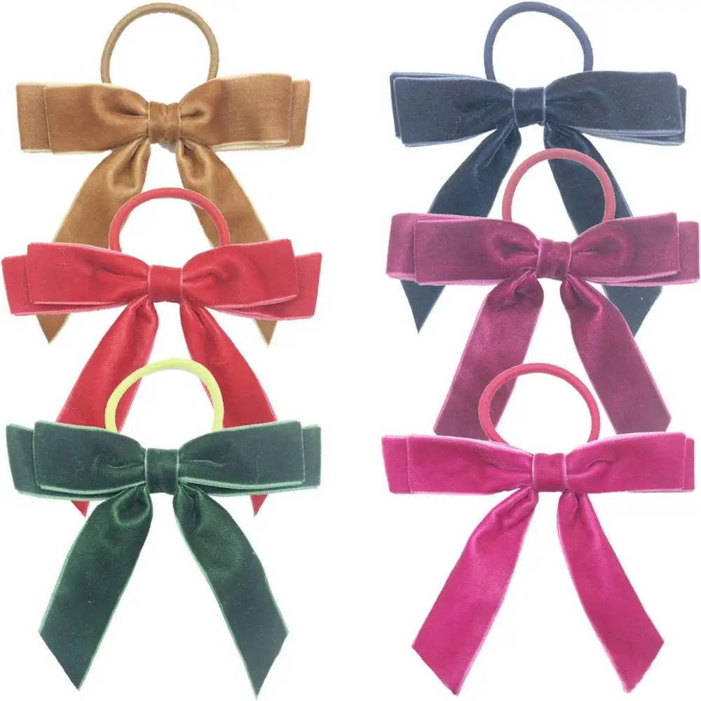 6 шт. банты для волос с держателем конского хвоста бархатная лента женщин и