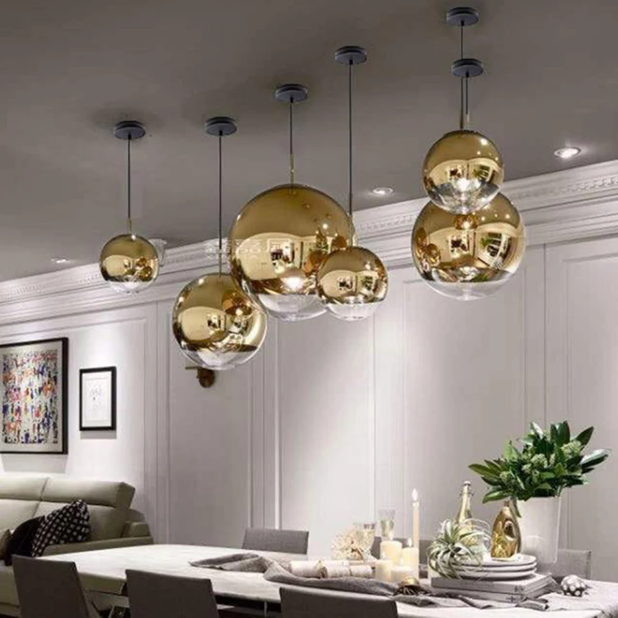 Modern Chandelier Simple Electroplated Spherical Golden Bubble Glass Mirror Ball lustre luminarias | Лампы и освещение