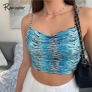 

Rapcopter Women Y2K Tops Zebra Print Camis Backless Slim Sexy Crop Top Sleeveless Spaghetti Strap E-Girl Tank Top Clubwear Camis