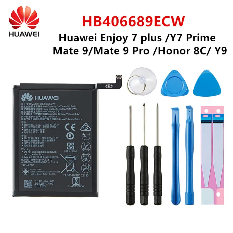 Hua Wei 100% Orginal HB406689ECW 4000mAh Battery For Huawei Enjoy 7 7plus Y7 Prime Mate 9 /pro TRT-L53 TRT-L21A +Tools | Мобильные