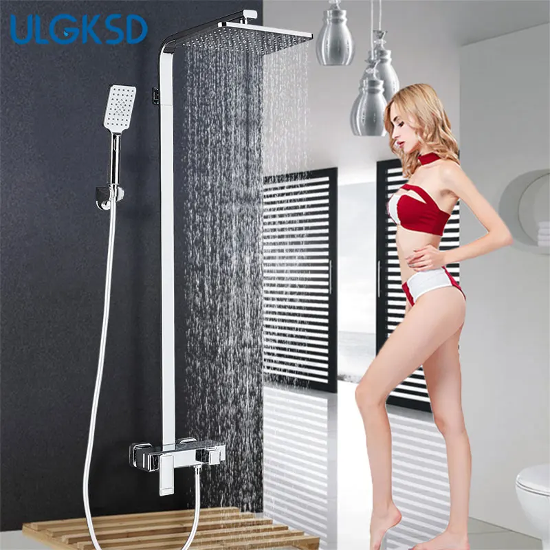 

ULGKSD Chrome Shower Faucet Sets Wall Mounted Shower System Bath Shower Kits Rainfall Shower Head Brass Mixer Valve Handshower