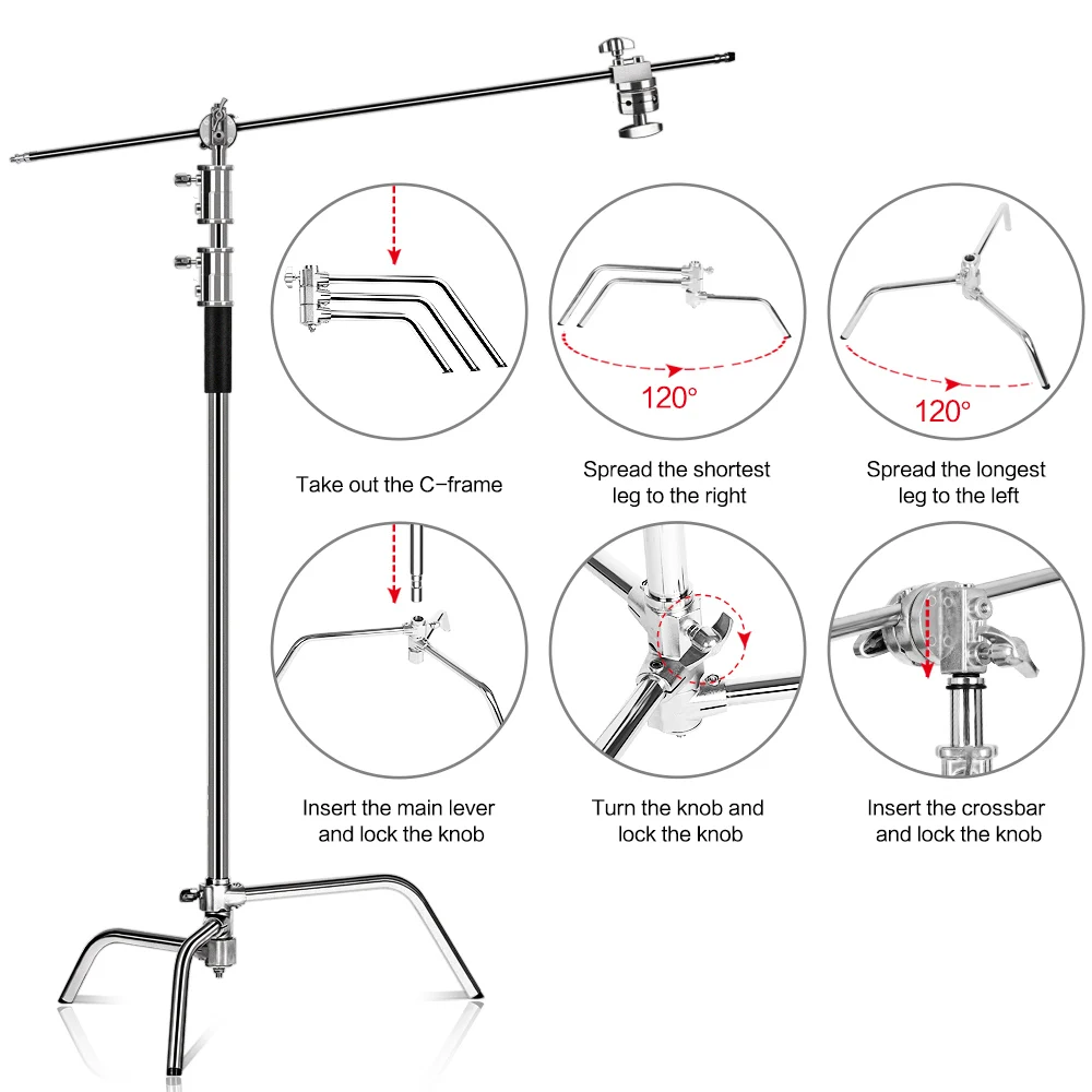 2.6M/8.5FT Stainless Steel Century Foldable Light Stand Tripod Magic Leg Photography C-Stand For Spot Light,Softbox,Photo Studio — view 4