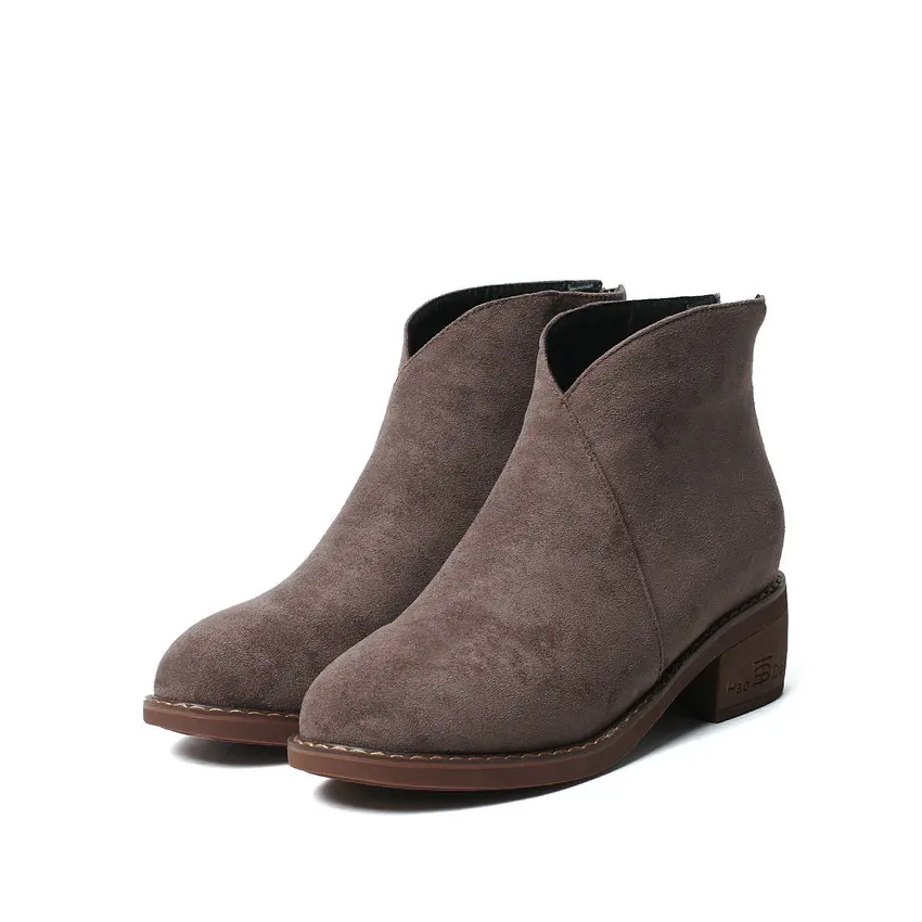 Khaki QUTAA г. Новая осенне-зимняя Универсальная женская обувь из флока на толстом среднем каблуке повседневные Ботильоны на молнии с круглым носком Большие размеры 34-43 - Цвет: Khaki