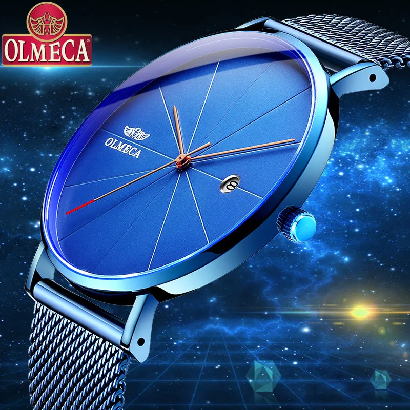 

OLMECA men's watch net red live broadcast ultra-thin couple mesh belt watch reloj mujer men gift sport watch