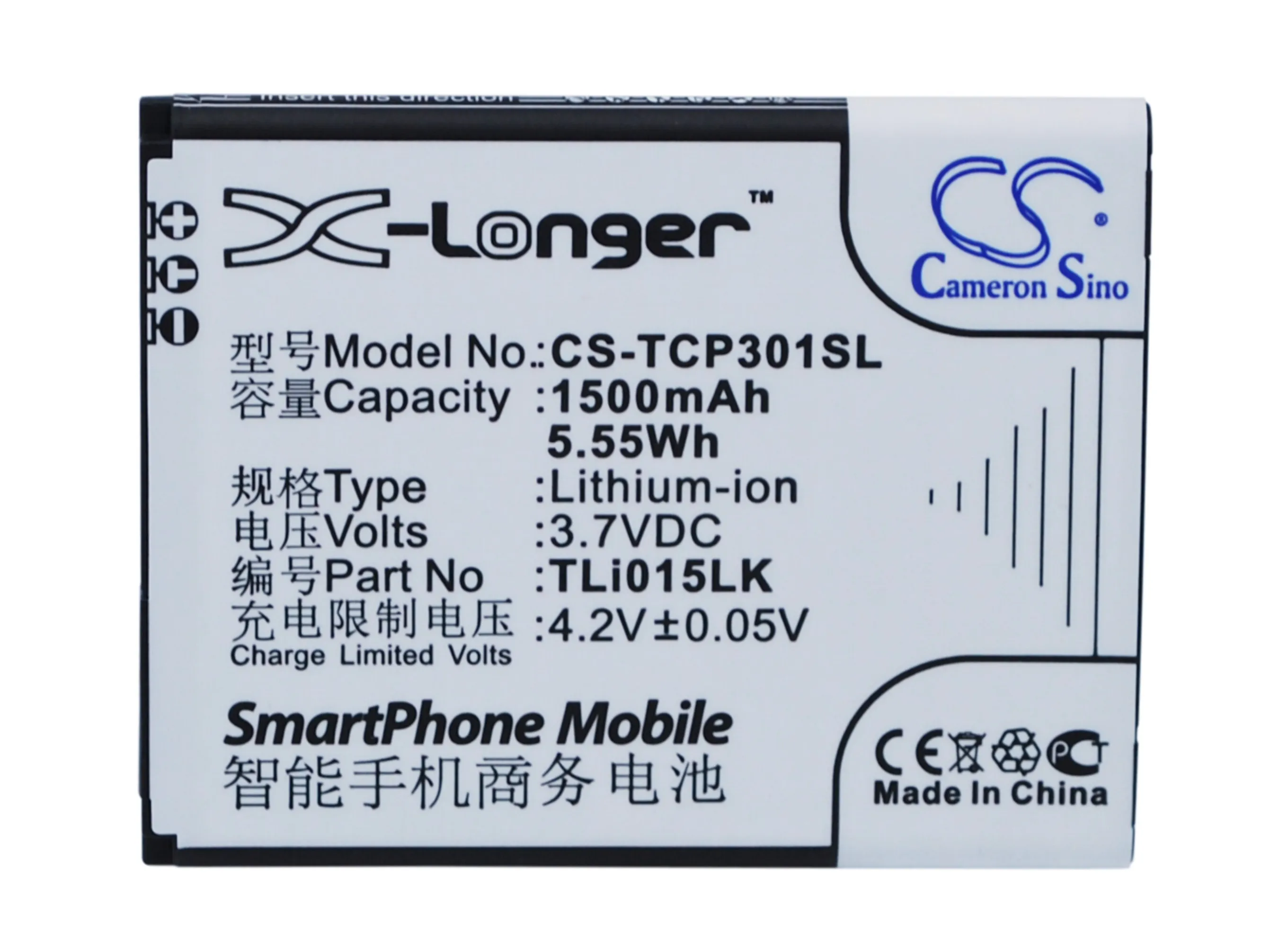Обновленная батарея Cameron Sino для TCL TLi015JA J326T, P301M 1500 mAh/5.55Wh